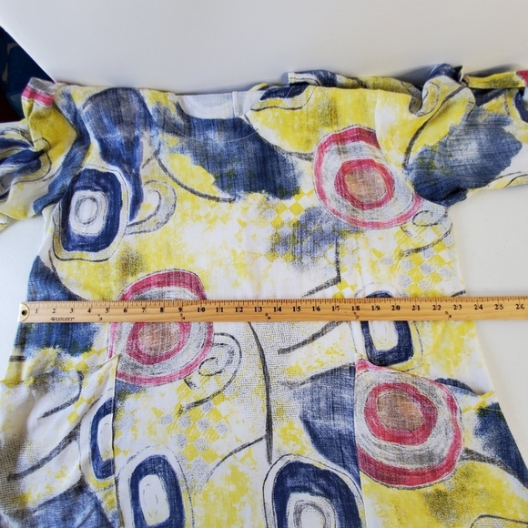 Made in Italy Linen Cotton Tunic Loose Abstract Print Lagenlook Top with Pocket - Picture 7 of 12